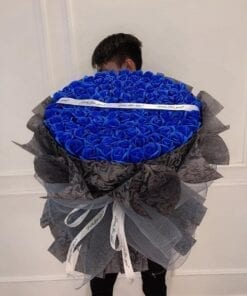 Bó hoa hồng sáp cao cấp TF002 màu xanh cô ban