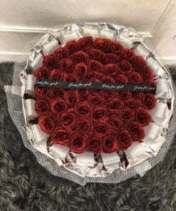 Bó hoa hồng sáp cao cấp nhũ HN2 màu đỏ