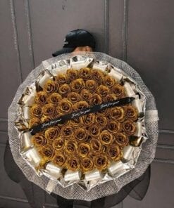 Bó hoa hồng sáp cao cấp nhũ HN2 màu vàng