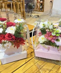 Hộp hoa để bàn có dây xách