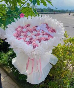 Tim xếp giấy mix hoa hồng