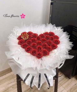 Tim nhũ đỏ 30 bông giấy xếp