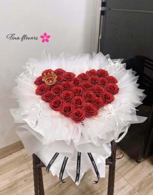Tim nhũ đỏ 30 bông giấy xếp