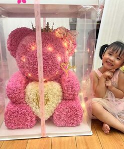 GẤU ÔM TIM HỒNG 70CM TINAFLOWERS