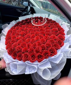 Bó hoa nhũ tròn cao cấp giấy trắng