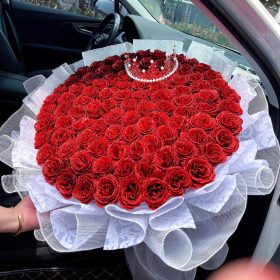 Bó hoa nhũ tròn cao cấp giấy trắng