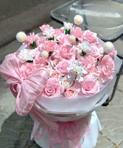 Bó hồng vũ nữ mix bồ công anh